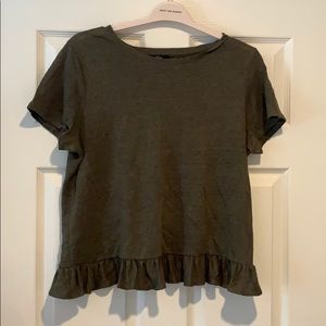J Crew Green Ruffle T-shirt